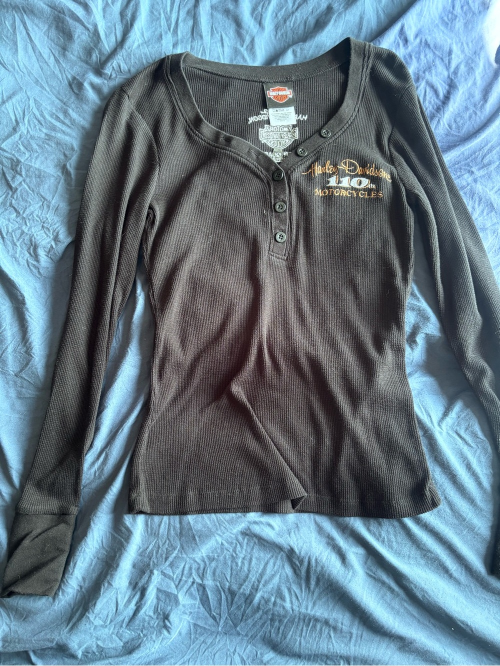 Harley-Davidson Women's Black Long-Sleeve V-Neck Henley Sweater